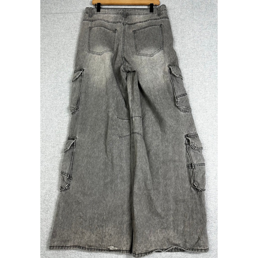 Super Baggy Wide Leg Cargo Jeans Mens 32x31 Faded Grey Streetwear Denim - Picture 2 of 10